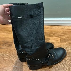 Studded Thigh High Leather Boots